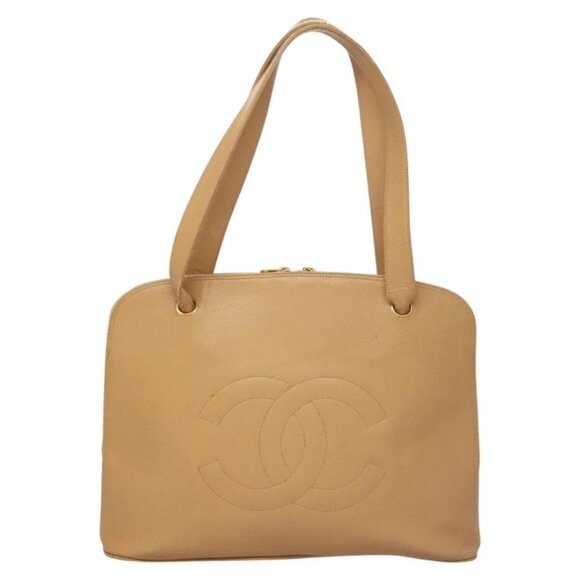 CHANEL Shoulder Bag Calf Skin Beige CC Auth - Picture 1 of 16